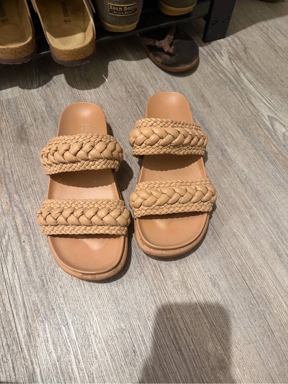 Michael Shannon Braided Double-Strap Slide Sandals - Tan